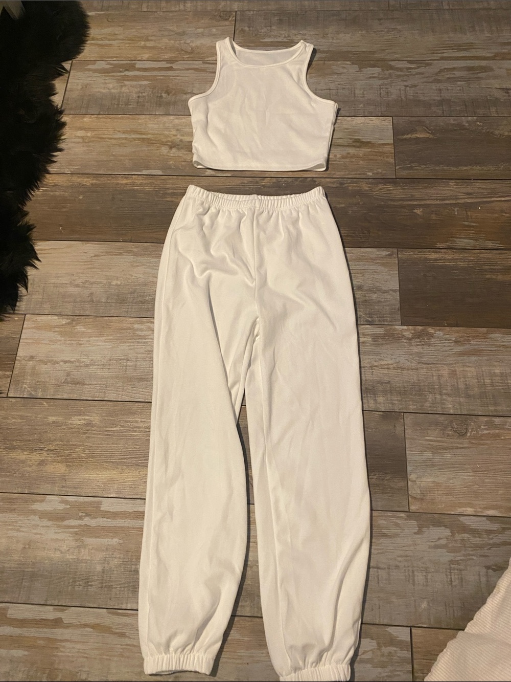 Women’s White Ribbed Jogger Pants and Crop Tank Set